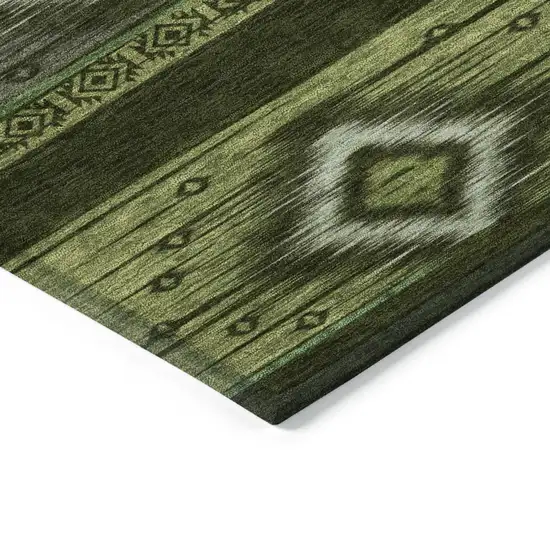 Artichoke Green Gray And Fern Green Tribal Washable Indoor Outdoor Area Rug Photo 6