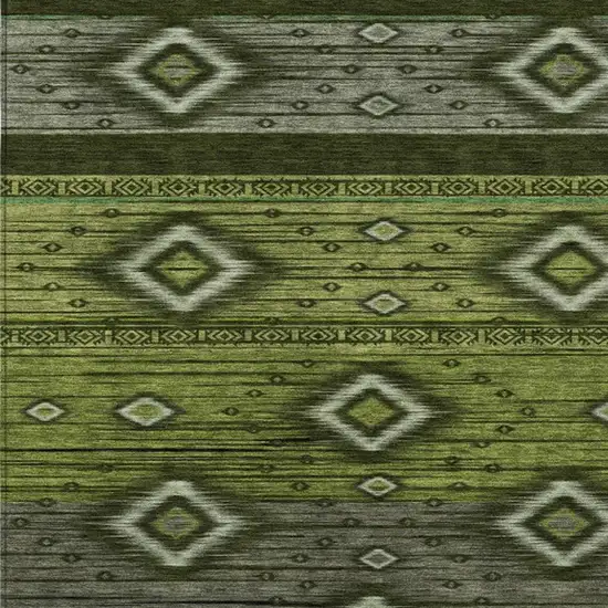 Artichoke Green Gray And Fern Green Tribal Washable Indoor Outdoor Area Rug Photo 8