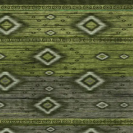 Artichoke Green Gray And Fern Green Tribal Washable Indoor Outdoor Area Rug Photo 3