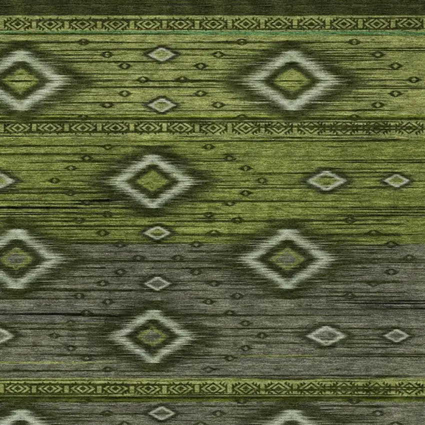 Artichoke Green Gray And Fern Green Tribal Washable Indoor Outdoor Area Rug Photo 3