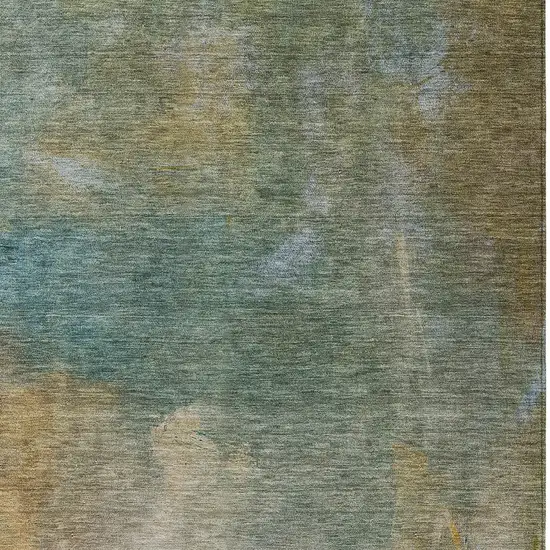 Artichoke Green Gray And Gold Abstract Washable Indoor Outdoor Area Rug Photo 5