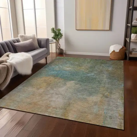 Artichoke Green Gray And Gold Abstract Washable Indoor Outdoor Area Rug Photo 9