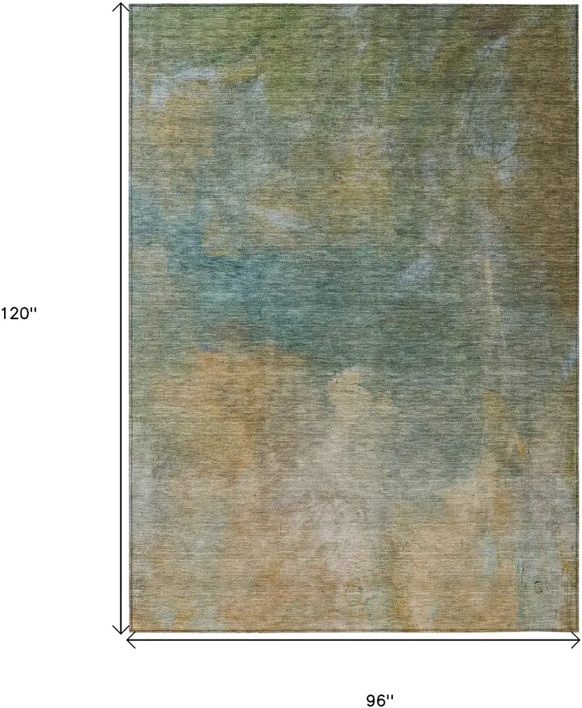 Artichoke Green Gray And Gold Abstract Washable Indoor Outdoor Area Rug Photo 7