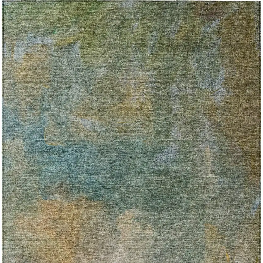 Artichoke Green Gray And Gold Abstract Washable Indoor Outdoor Area Rug Photo 6