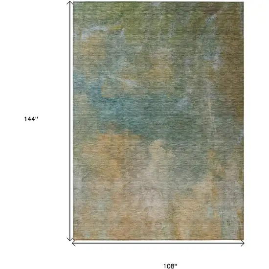 Artichoke Green Gray And Gold Abstract Washable Indoor Outdoor Area Rug Photo 7