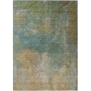 Photo of Artichoke Green Gray And Gold Abstract Washable Indoor Outdoor Area Rug