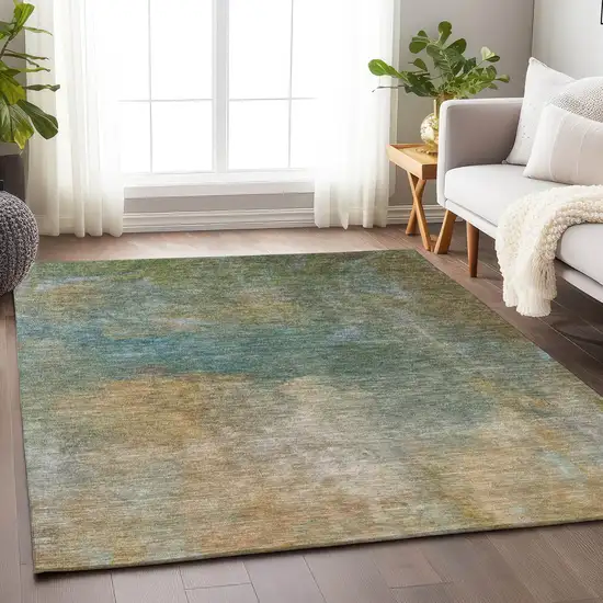 Artichoke Green Gray And Gold Abstract Washable Indoor Outdoor Area Rug Photo 8