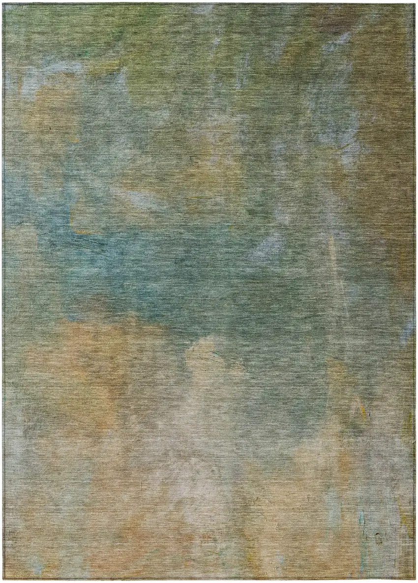 Artichoke Green Gray And Gold Abstract Washable Indoor Outdoor Area Rug Photo 2