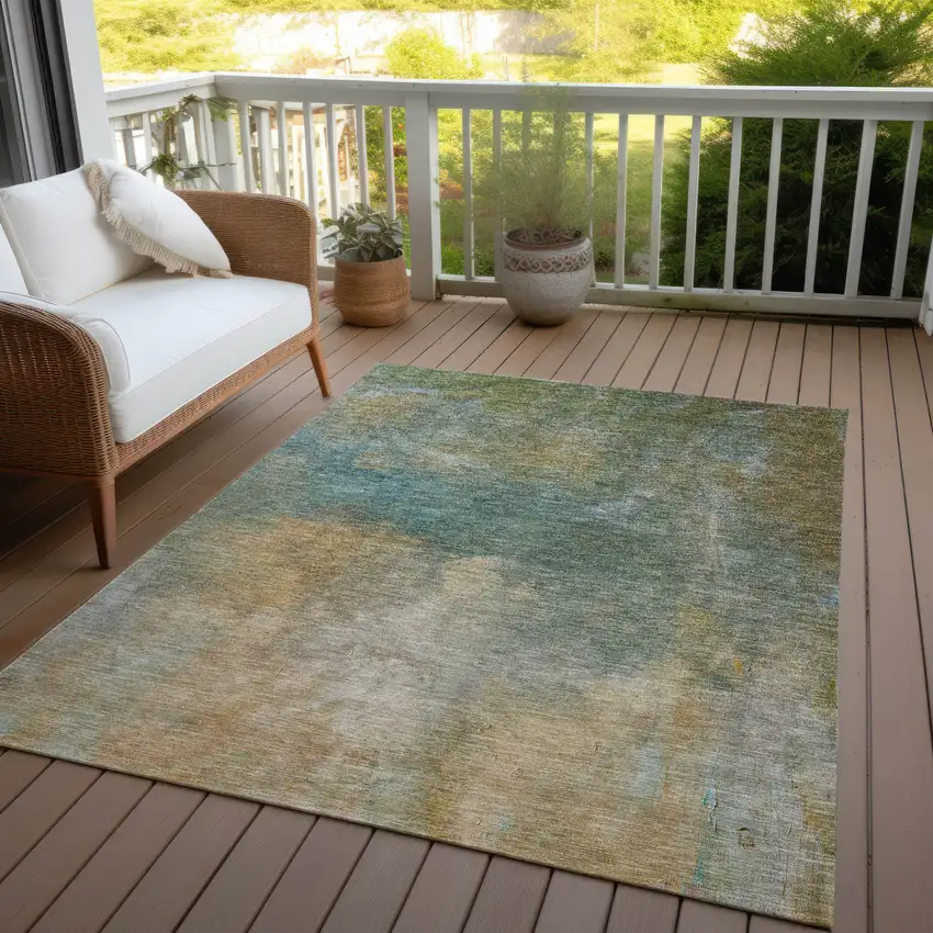 Artichoke Green Gray And Gold Abstract Washable Indoor Outdoor Area Rug Photo 6