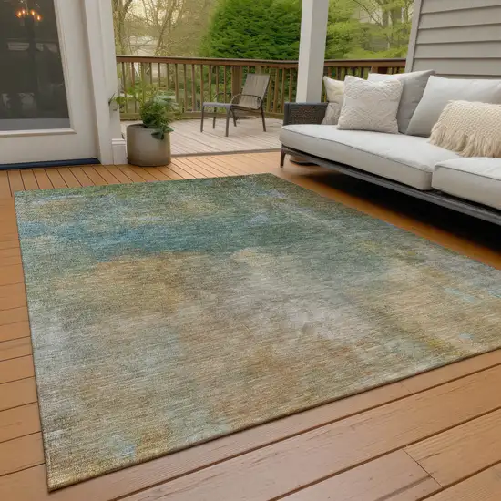 Artichoke Green Gray And Gold Abstract Washable Indoor Outdoor Area Rug Photo 9