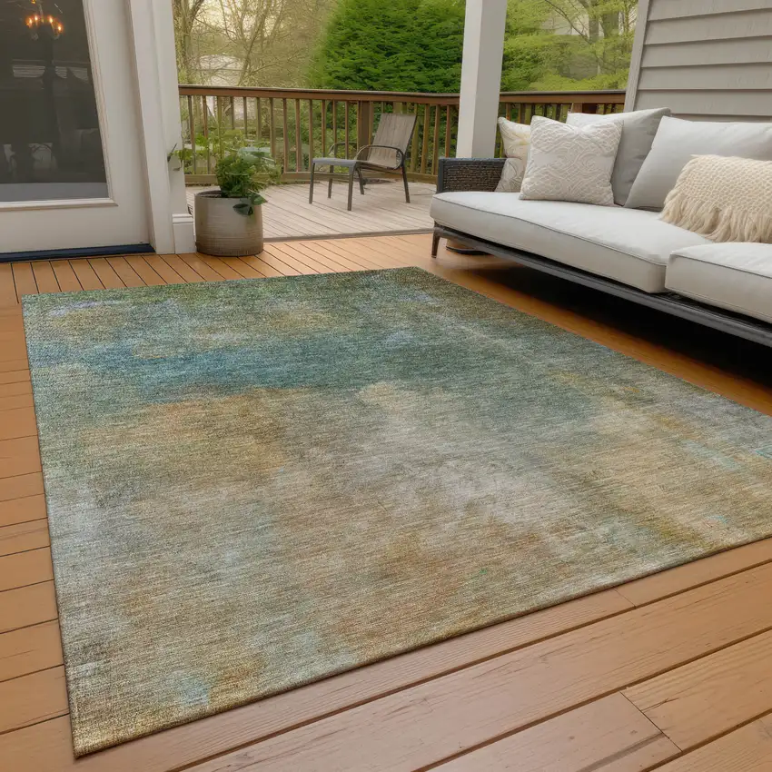 Artichoke Green Gray And Gold Abstract Washable Indoor Outdoor Area Rug Photo 9