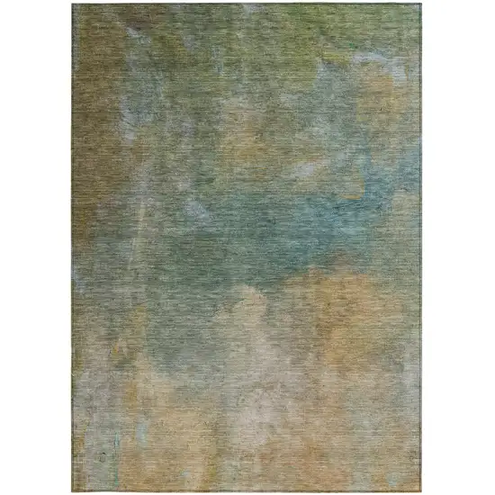 Artichoke Green Gray And Gold Abstract Washable Indoor Outdoor Area Rug Photo 5