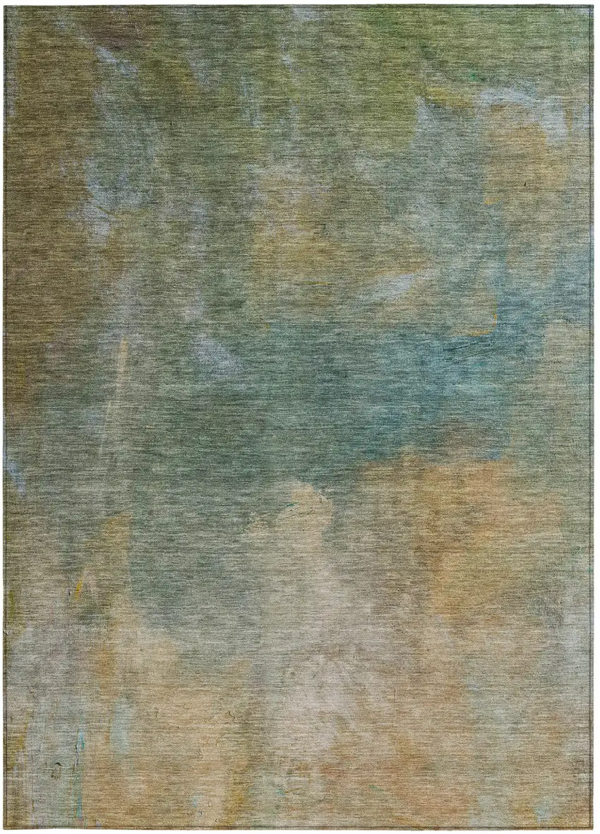 Artichoke Green Gray And Gold Abstract Washable Indoor Outdoor Area Rug Photo 5