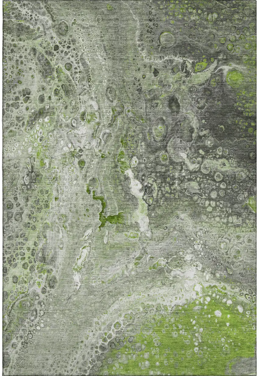 Artichoke Green Gray And Ivory Abstract Washable Area Rug With UV Protection Photo 5