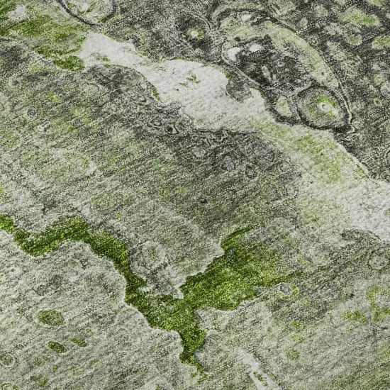 Artichoke Green Gray And Ivory Abstract Washable Area Rug With UV Protection Photo 1