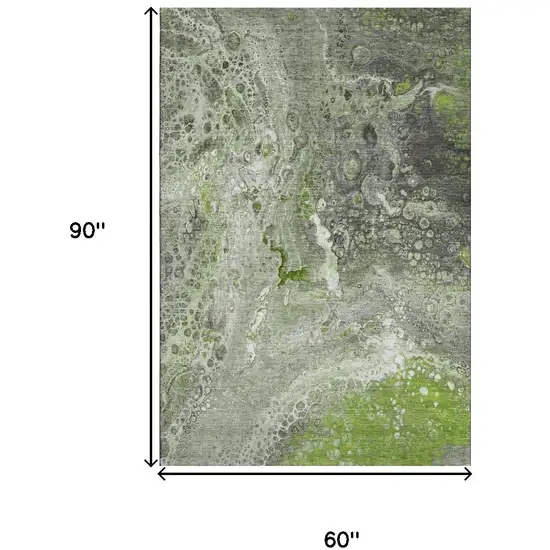 Artichoke Green Gray And Ivory Abstract Washable Area Rug With UV Protection Photo 3