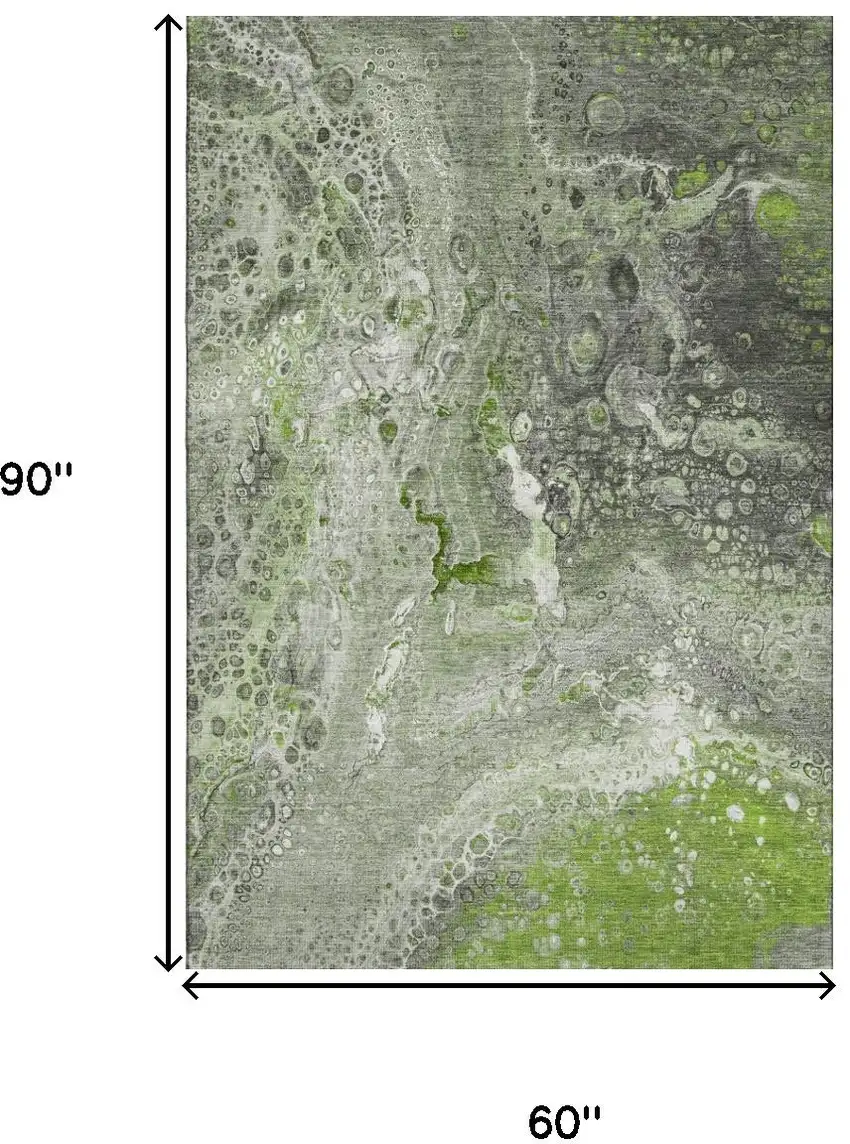 Artichoke Green Gray And Ivory Abstract Washable Area Rug With UV Protection Photo 3