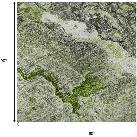 Artichoke Green Gray And Ivory Abstract Washable Area Rug With UV Protection Photo 9