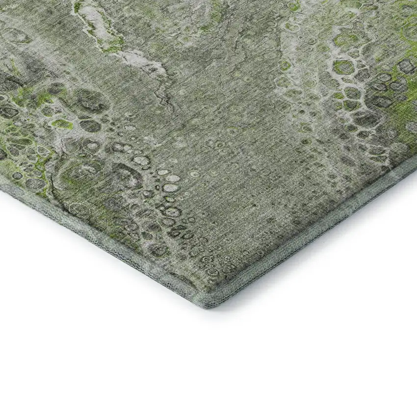 Artichoke Green Gray And Ivory Abstract Washable Area Rug With UV Protection Photo 8