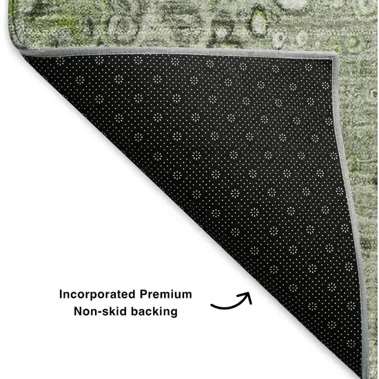 Artichoke Green Gray And Ivory Abstract Washable Area Rug With UV Protection Photo 7