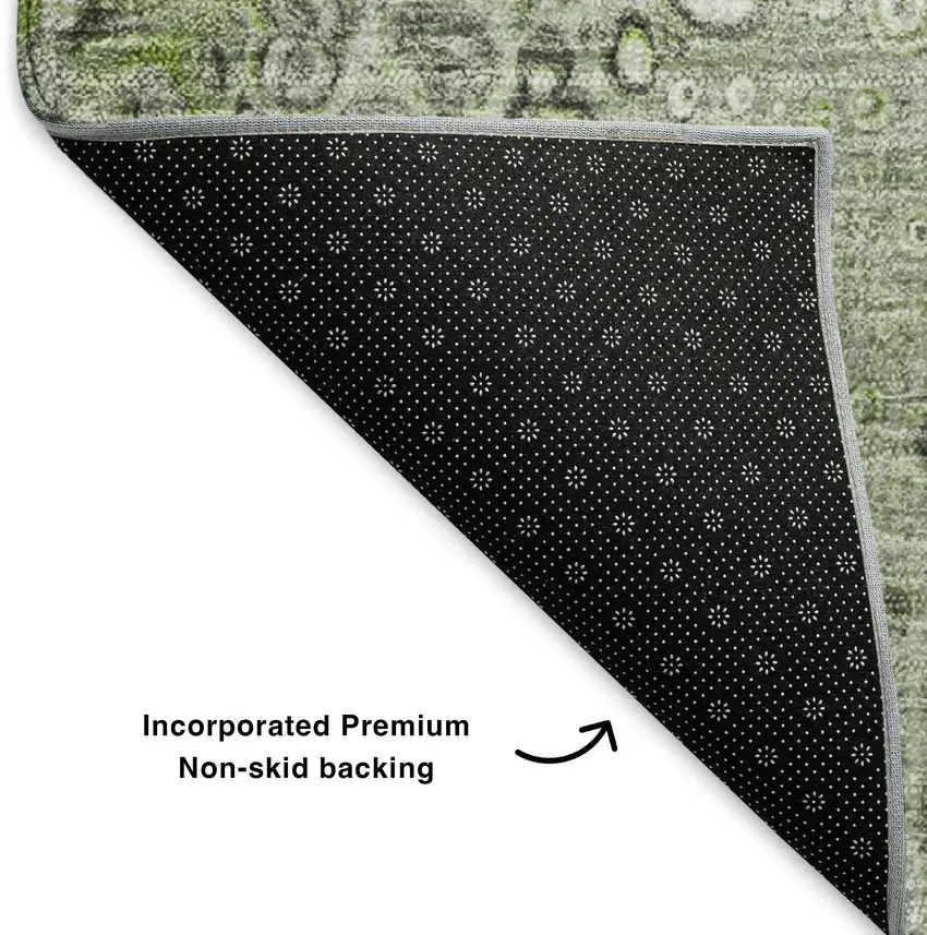 Artichoke Green Gray And Ivory Abstract Washable Area Rug With UV Protection Photo 7