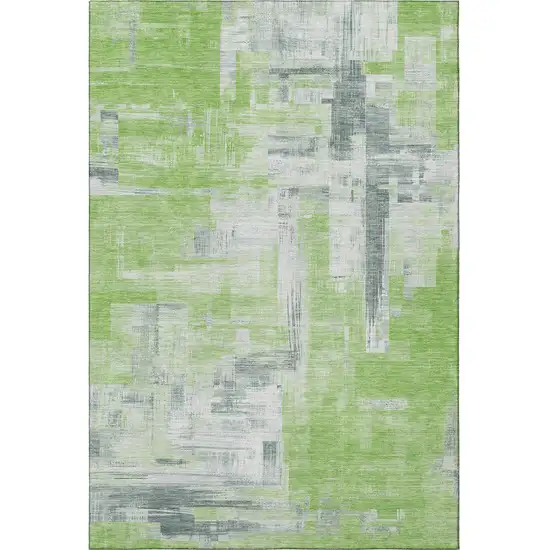 Artichoke Green Gray And Ivory Abstract Washable Area Rug With UV Protection Photo 3