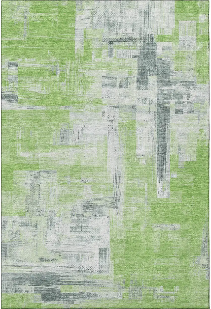 Artichoke Green Gray And Ivory Abstract Washable Area Rug With UV Protection Photo 3