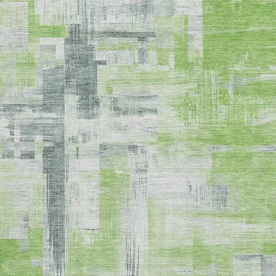 Artichoke Green Gray And Ivory Abstract Washable Area Rug With UV Protection Photo 2