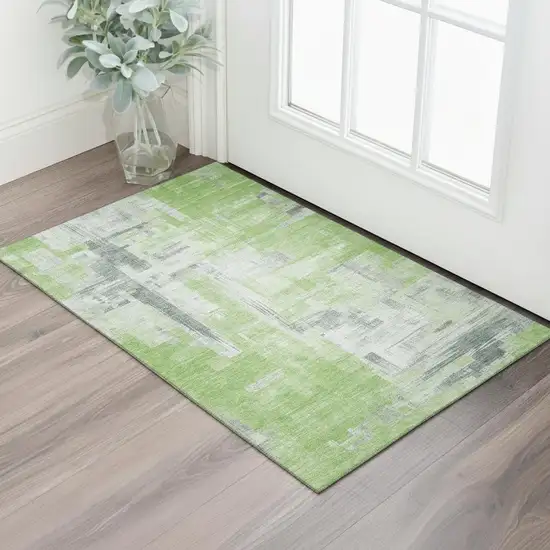 Artichoke Green Gray And Ivory Abstract Washable Area Rug With UV Protection Photo 2
