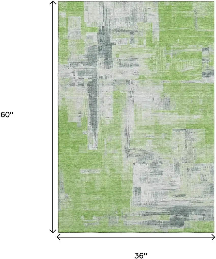 Artichoke Green Gray And Ivory Abstract Washable Area Rug With UV Protection Photo 3