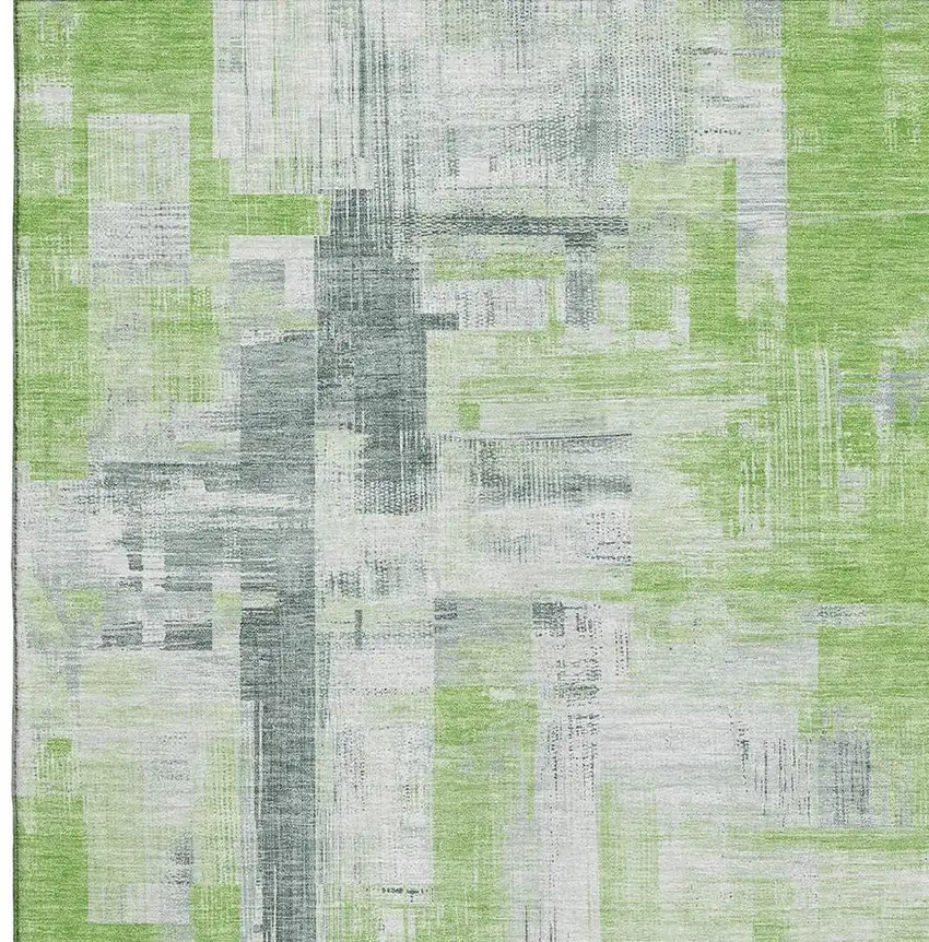 Artichoke Green Gray And Ivory Abstract Washable Area Rug With UV Protection Photo 2