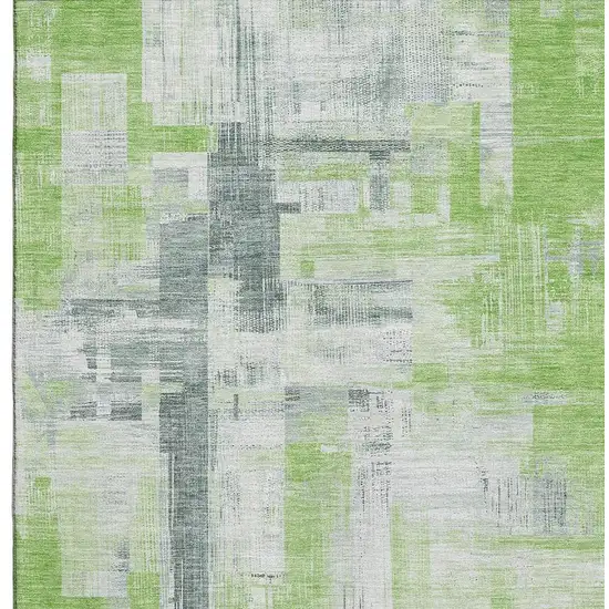 Artichoke Green Gray And Ivory Abstract Washable Area Rug With UV Protection Photo 2