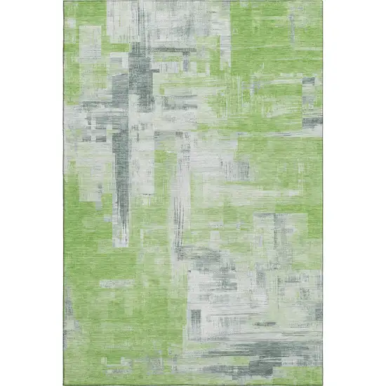 Artichoke Green Gray And Ivory Abstract Washable Area Rug With UV Protection Photo 1