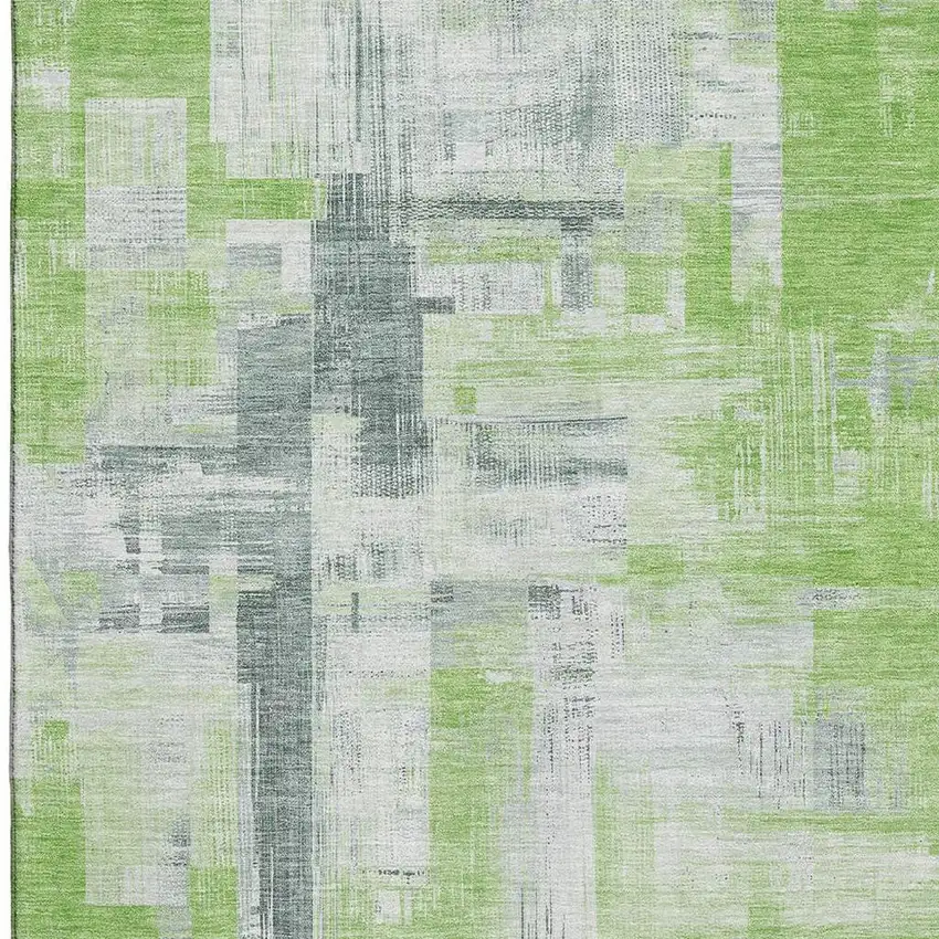Artichoke Green Gray And Ivory Abstract Washable Area Rug With UV Protection Photo 2