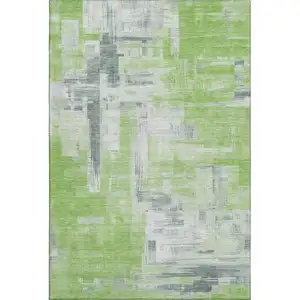Photo of Artichoke Green Gray And Ivory Abstract Washable Area Rug With UV Protection