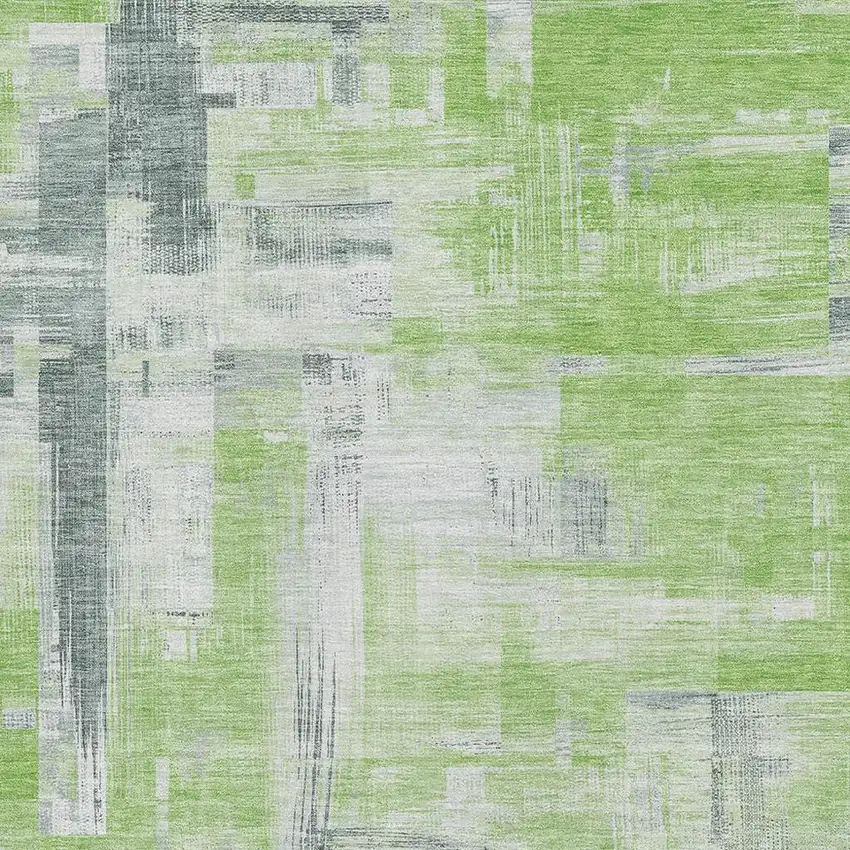 Artichoke Green Gray And Ivory Abstract Washable Area Rug With UV Protection Photo 2