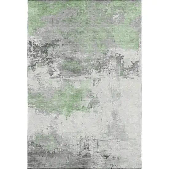 Artichoke Green Gray And Ivory Abstract Washable Area Rug With UV Protection Photo 1