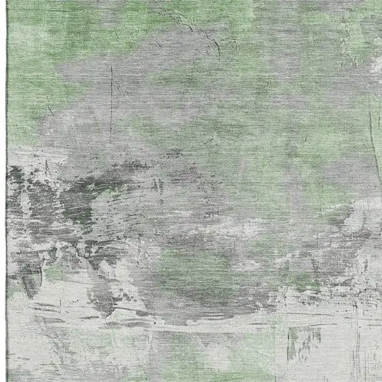 Artichoke Green Gray And Ivory Abstract Washable Area Rug With UV Protection Photo 2