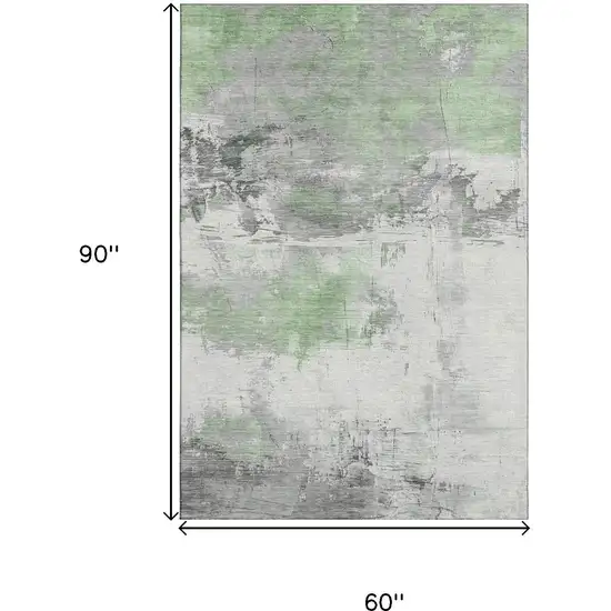 Artichoke Green Gray And Ivory Abstract Washable Area Rug With UV Protection Photo 9
