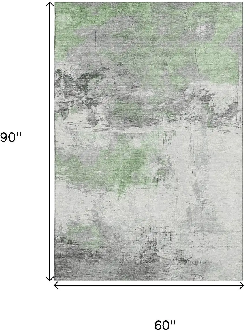 Artichoke Green Gray And Ivory Abstract Washable Area Rug With UV Protection Photo 9