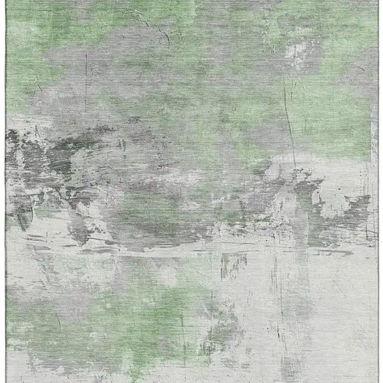 Artichoke Green Gray And Ivory Abstract Washable Area Rug With UV Protection Photo 2