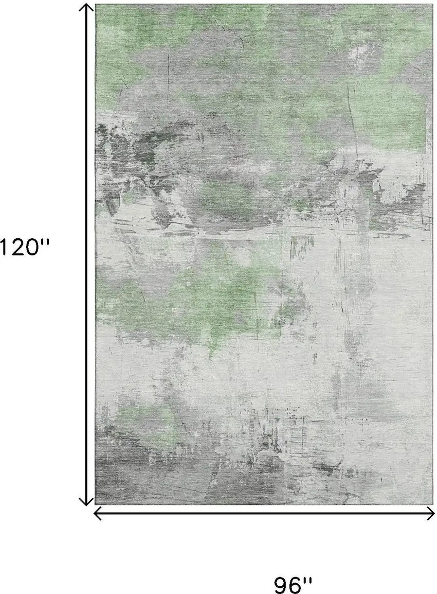 Artichoke Green Gray And Ivory Abstract Washable Area Rug With UV Protection Photo 9