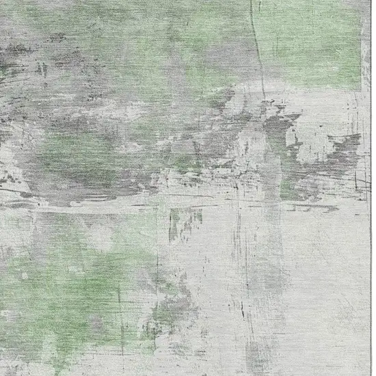 Artichoke Green Gray And Ivory Abstract Washable Area Rug With UV Protection Photo 2