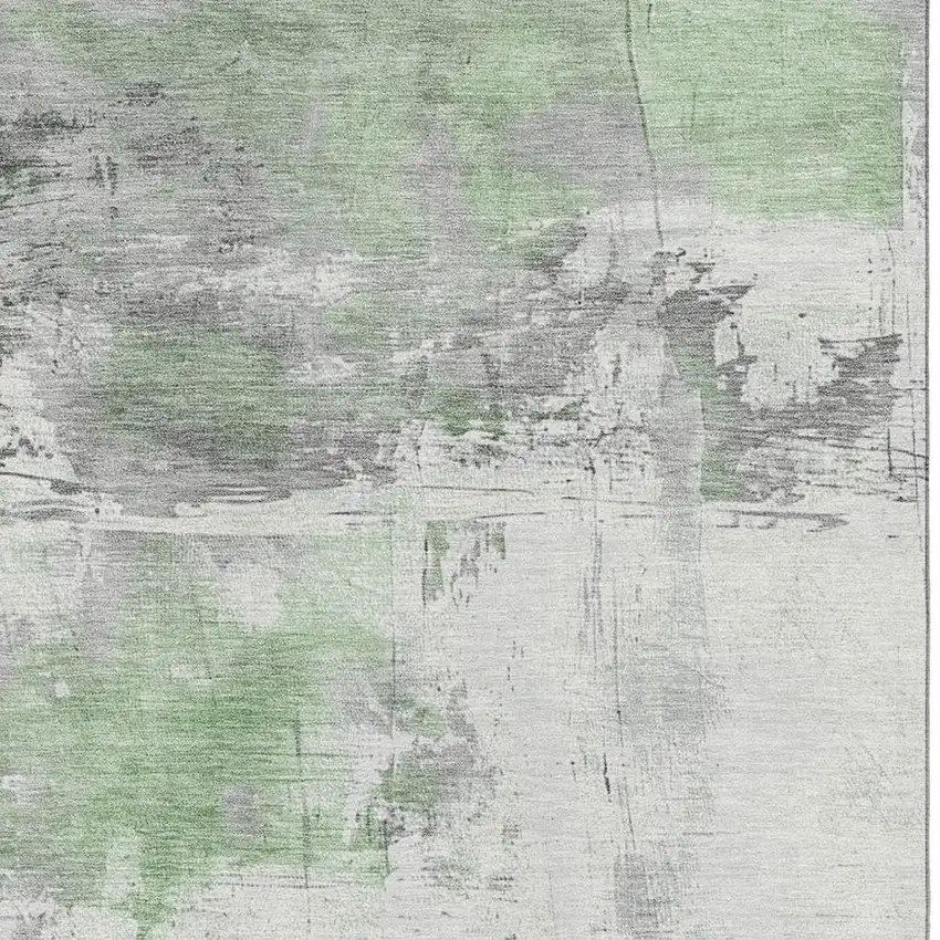 Artichoke Green Gray And Ivory Abstract Washable Area Rug With UV Protection Photo 2