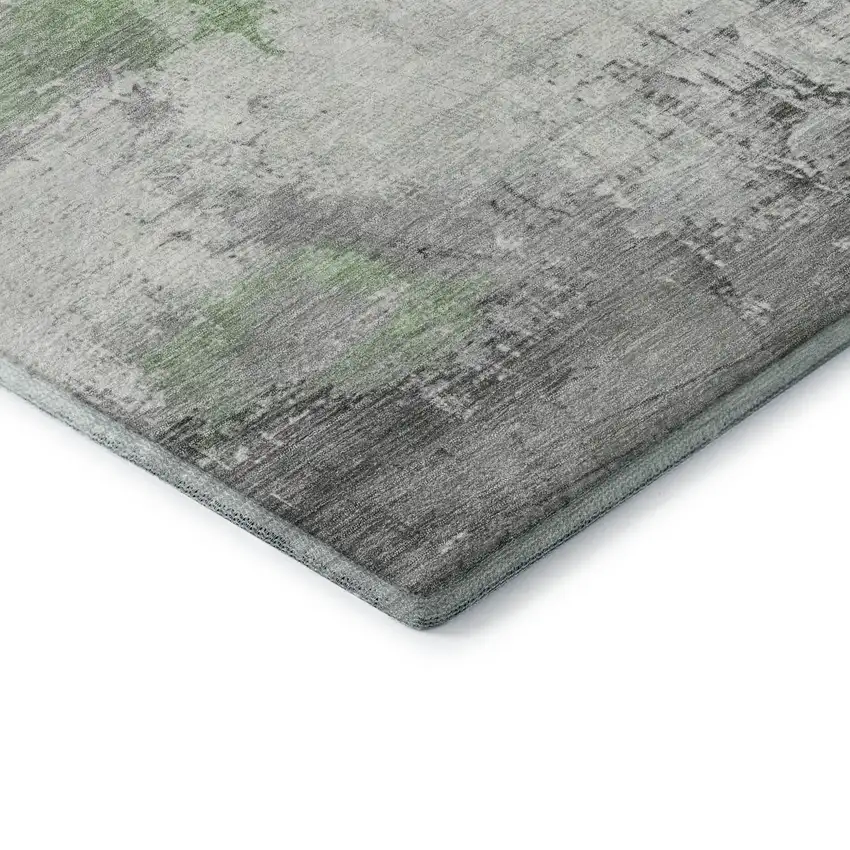 Artichoke Green Gray And Ivory Abstract Washable Area Rug With UV Protection Photo 7