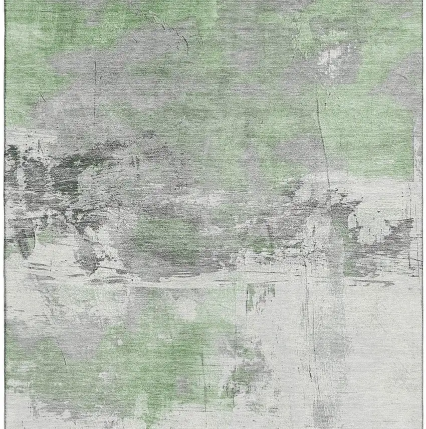 Artichoke Green Gray And Ivory Abstract Washable Area Rug With UV Protection Photo 2