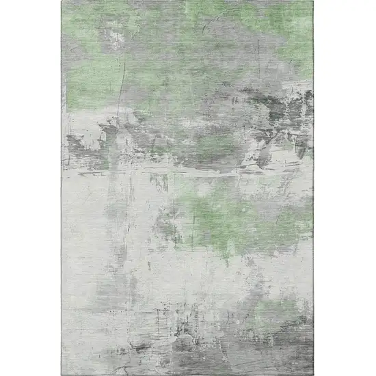 Artichoke Green Gray And Ivory Abstract Washable Area Rug With UV Protection Photo 3