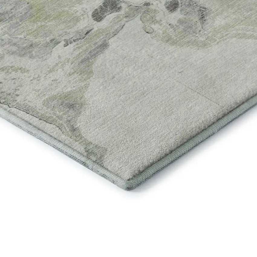 Artichoke Green Gray And Ivory Abstract Washable Area Rug With UV Protection Photo 7