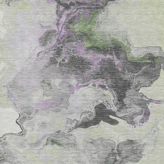 Artichoke Green Gray And Ivory Abstract Washable Area Rug With UV Protection Photo 2