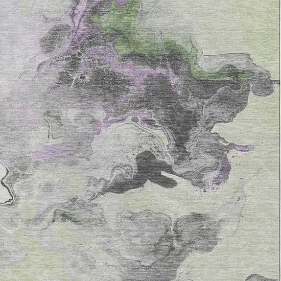 Artichoke Green Gray And Ivory Abstract Washable Area Rug With UV Protection Photo 2